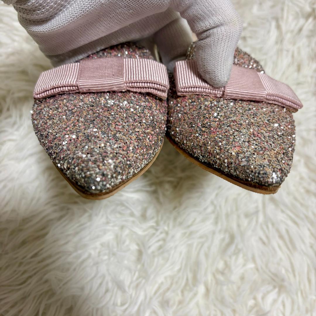 ジミーチュウ GALA グリッター フラットシューズ 25 リボン