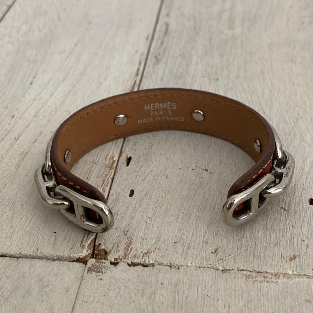 HERMES エルメス バングル シェーヌダンクル ブラウン レザー