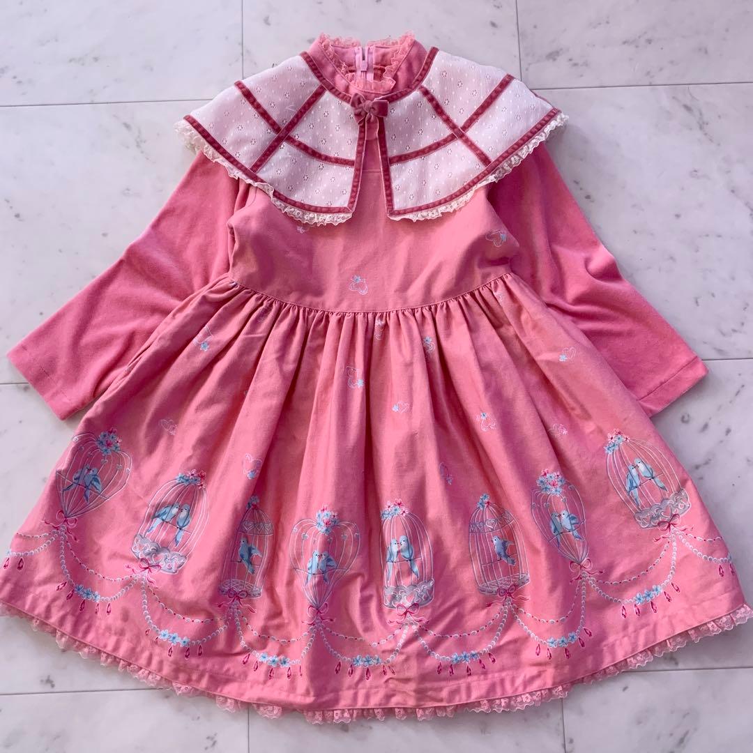 シャーリーテンプル レース襟付き ワンピース 120cm ピンク 長袖 秋冬