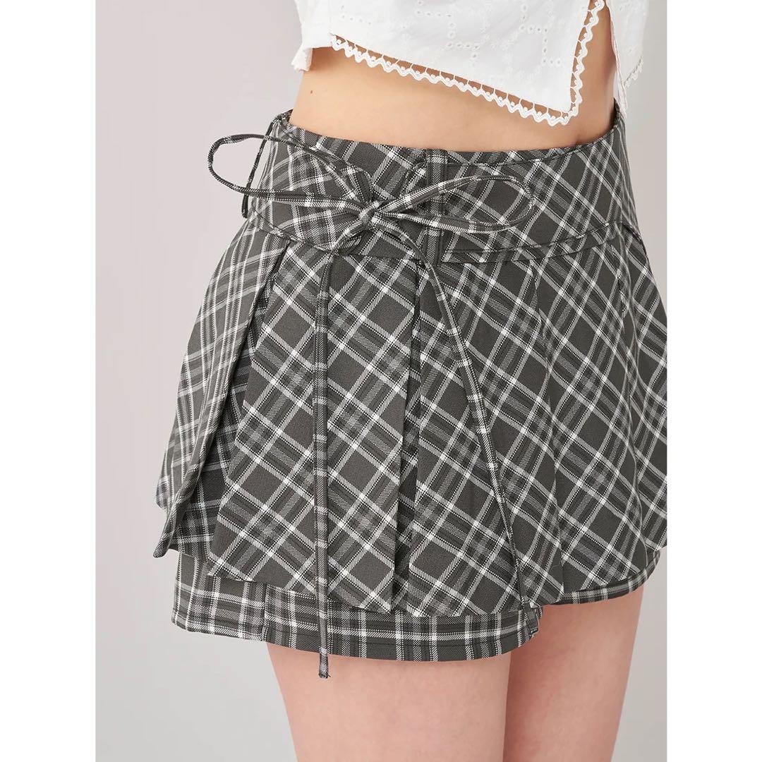 新品タグ付き ダーリッチ チェックスカートライクショートパンツ S ブラウン