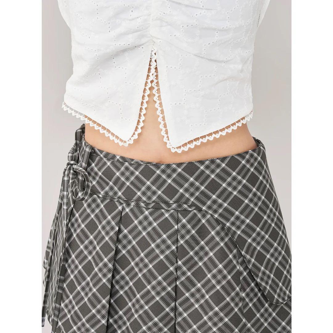 新品タグ付き ダーリッチ チェックスカートライクショートパンツ S ブラウン