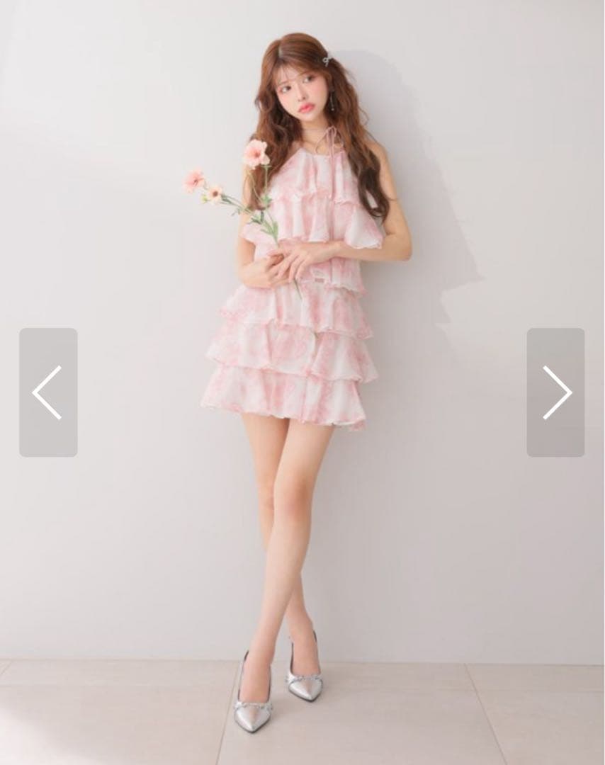 ROBE de FLEURS ピンク フリルドレス XS