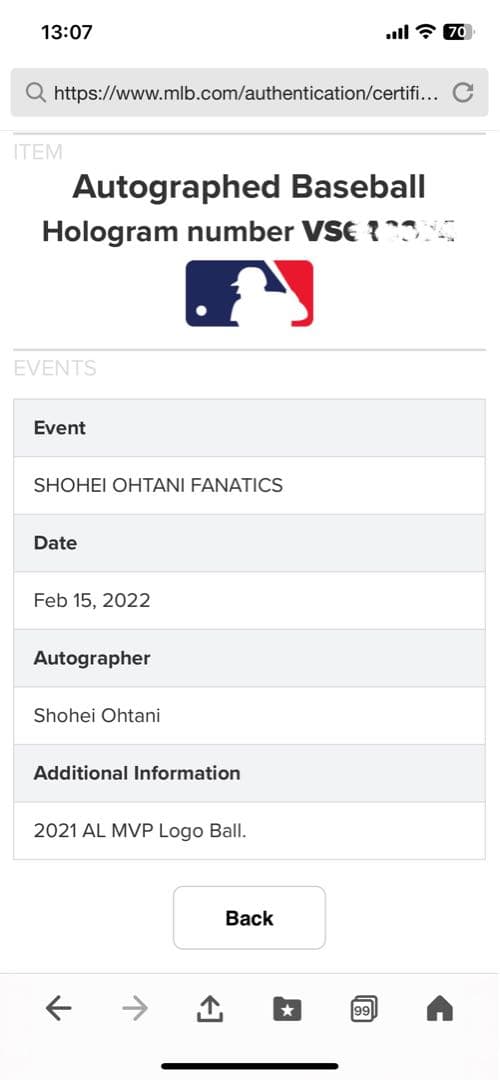 【S】大谷翔平 直筆サインボール MLB公式&Fanaticsホログラム