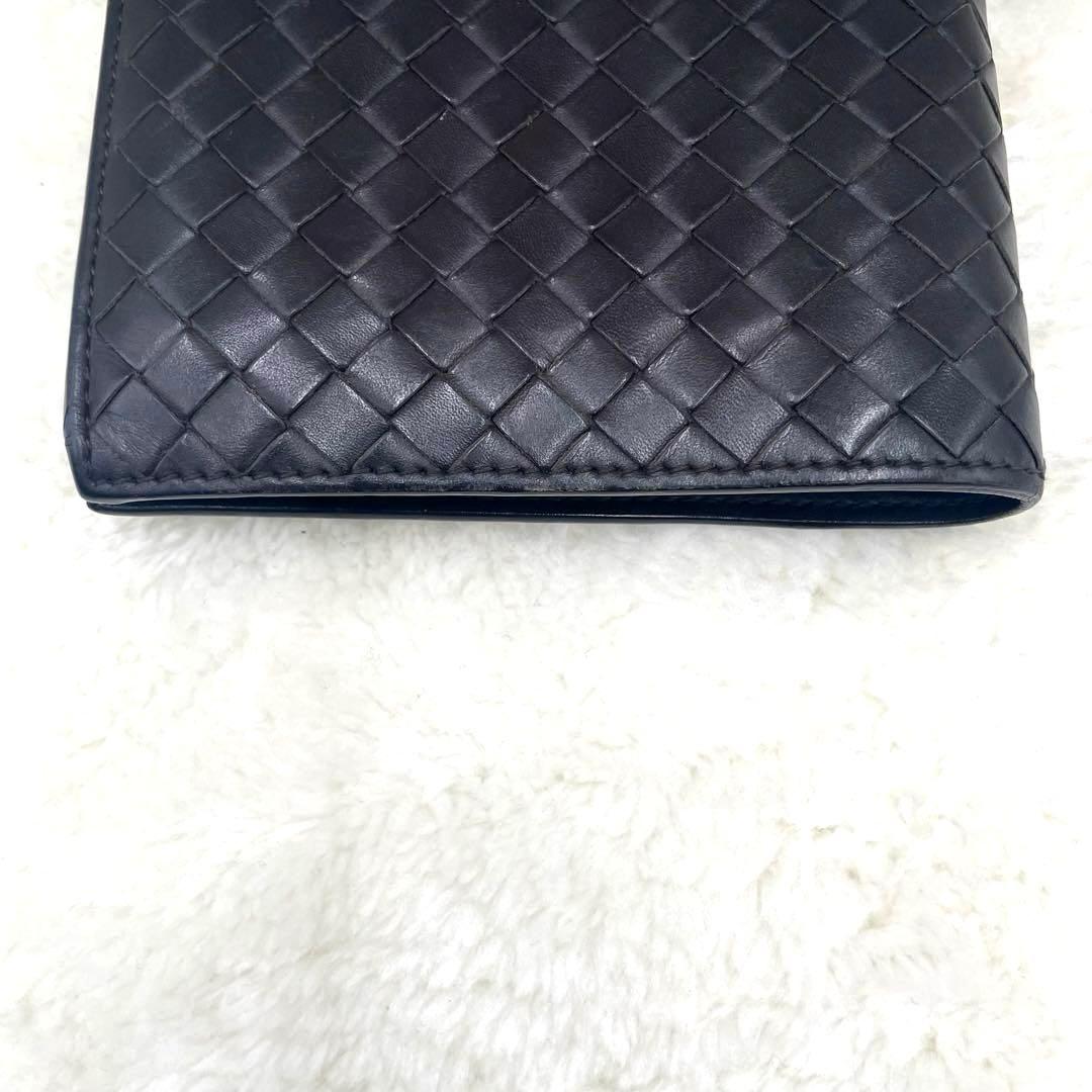 美品 ボッテガヴェネタ 2つ折り 財布 イントレチャート ダークブラウン