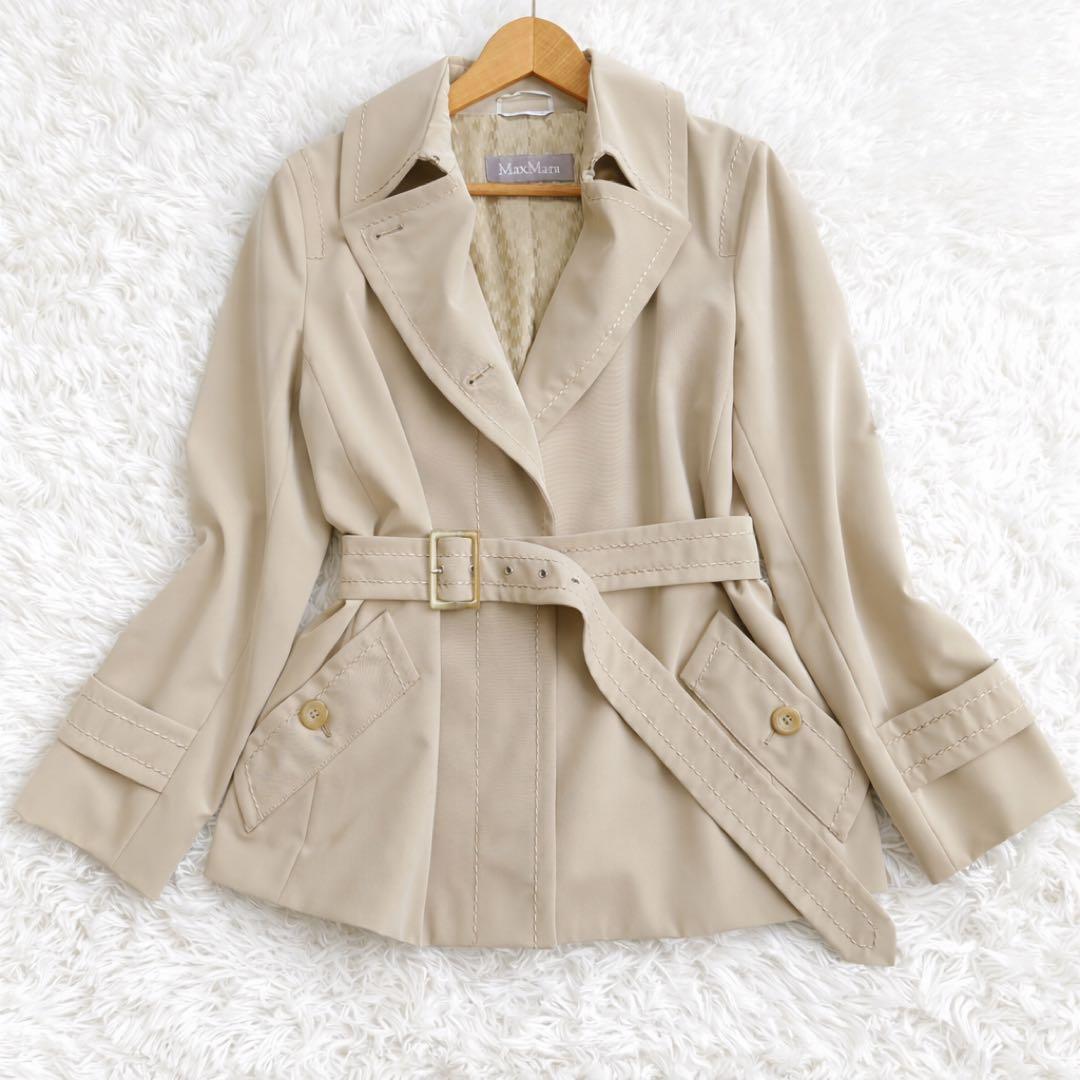 【美品】MaxMara イタリア製 銀タグ　ショート　トレンチコート 42