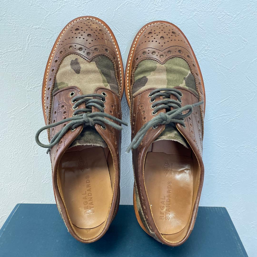 【値下げ】リーガル　ウィングチップ　カモフラ/ブラウン　24.5 ワークシューズ