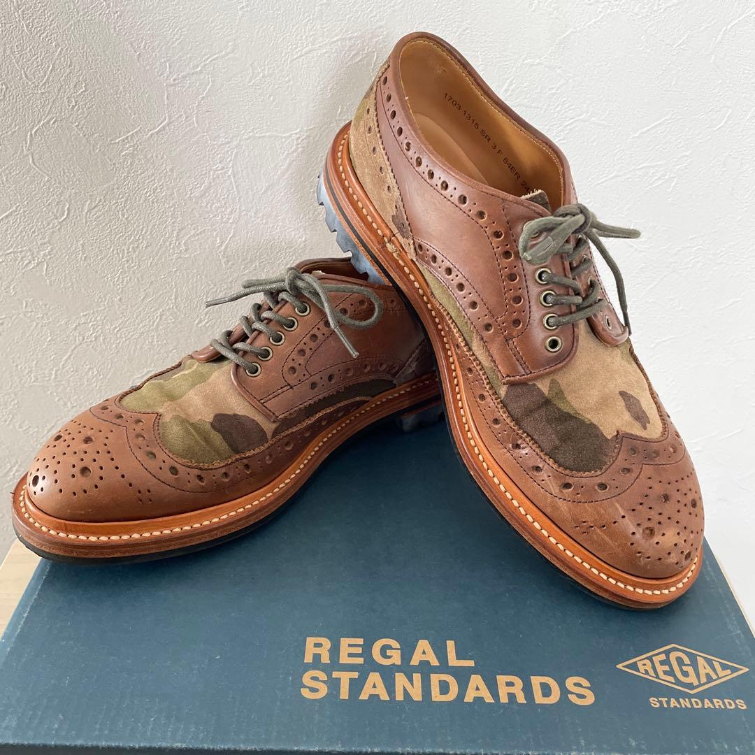 【値下げ】リーガル　ウィングチップ　カモフラ/ブラウン　24.5 ワークシューズ