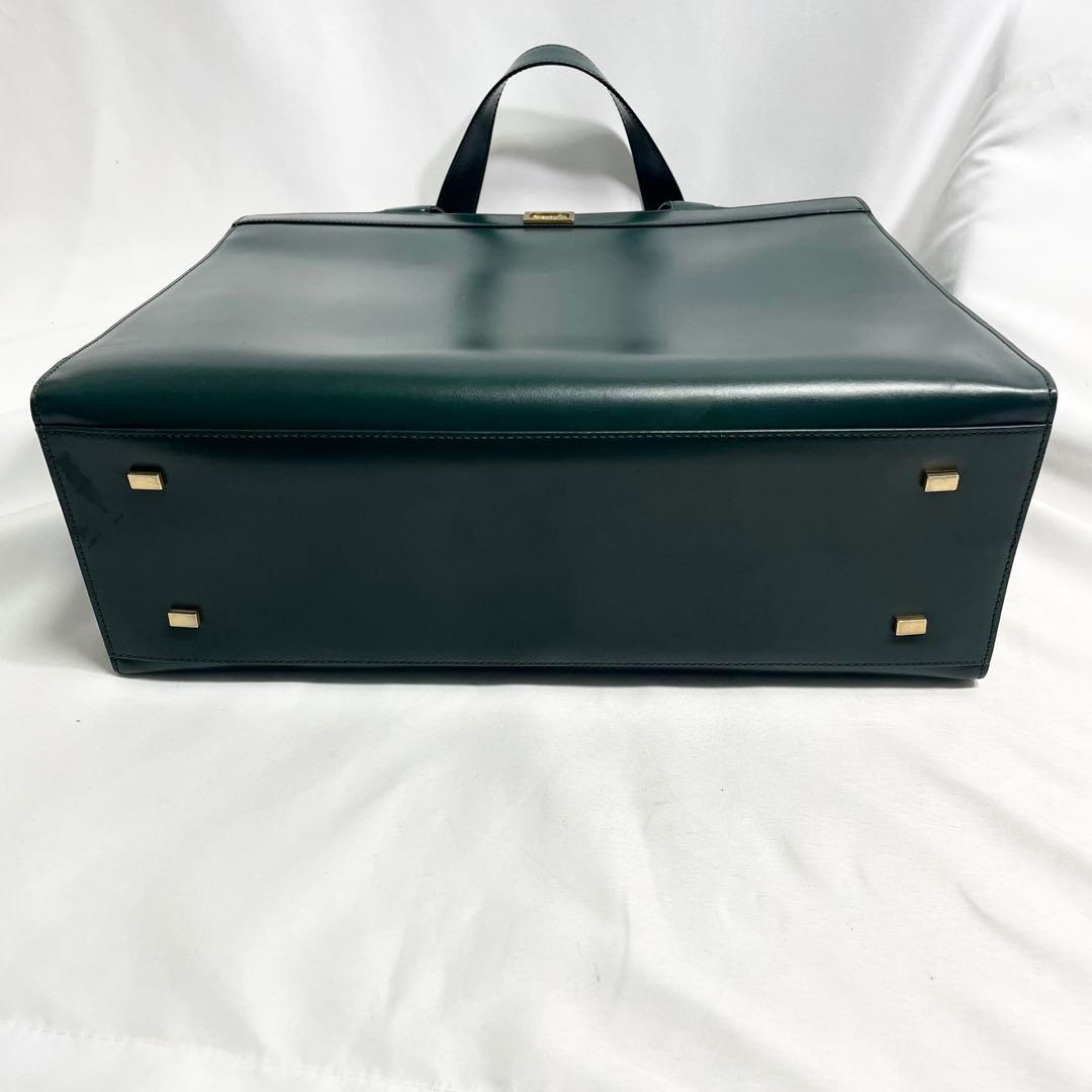 セリーヌ 馬車金具 レザー トートバッグ 大容量 多機能 A4可 グリーン 希少