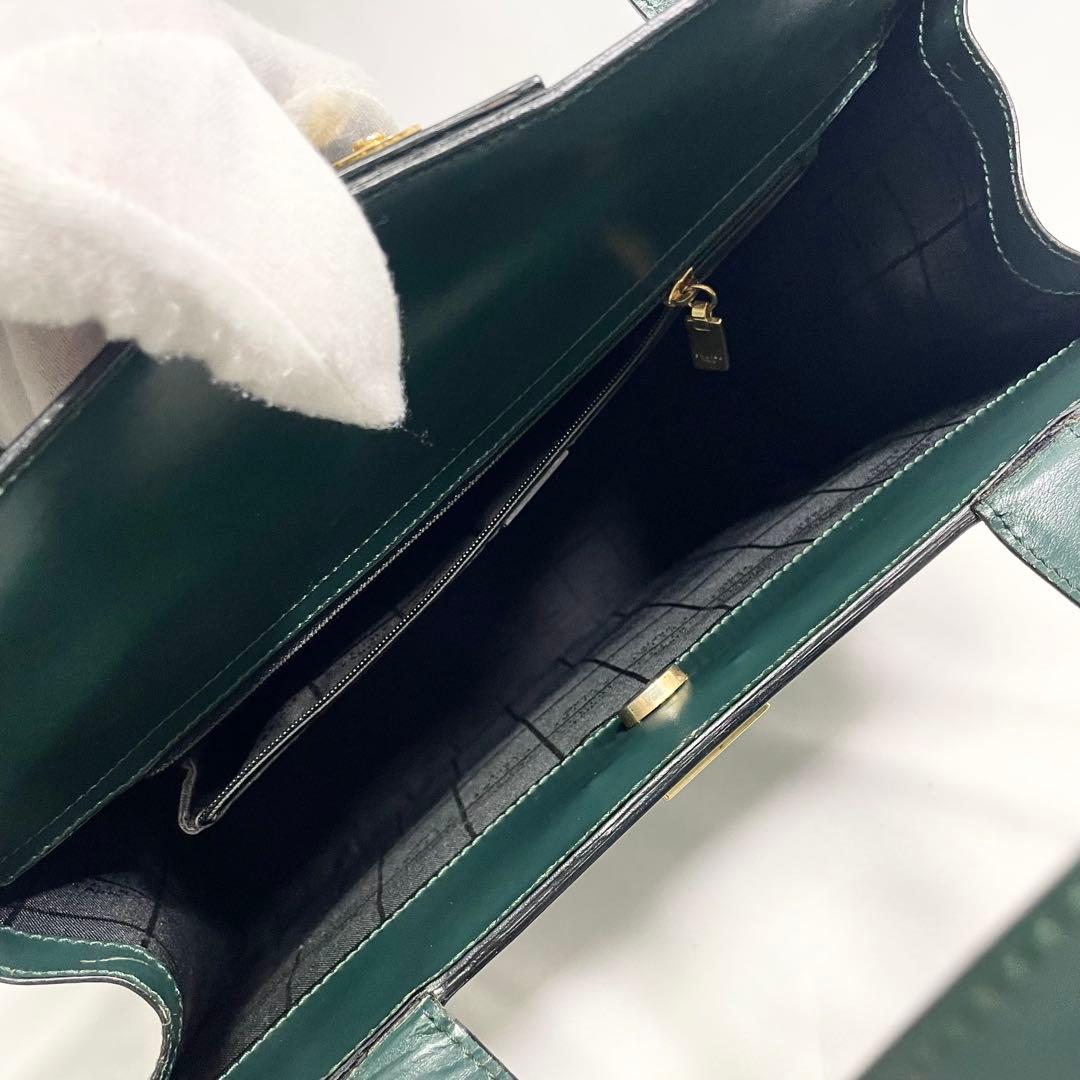 セリーヌ 馬車金具 レザー トートバッグ 大容量 多機能 A4可 グリーン 希少