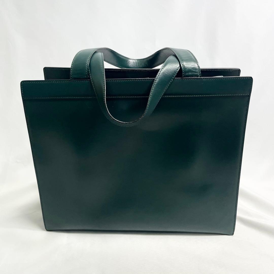 セリーヌ 馬車金具 レザー トートバッグ 大容量 多機能 A4可 グリーン 希少