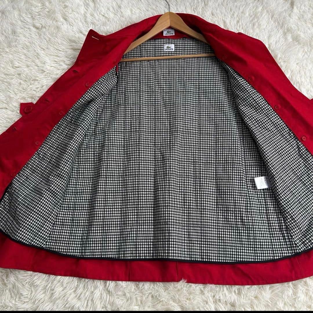 LACOSTE ステンカラーコート 42 ライナー付き Aライン 赤 チェック