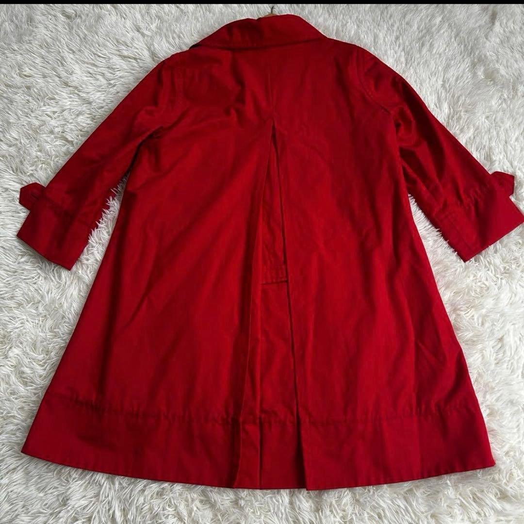 LACOSTE ステンカラーコート 42 ライナー付き Aライン 赤 チェック