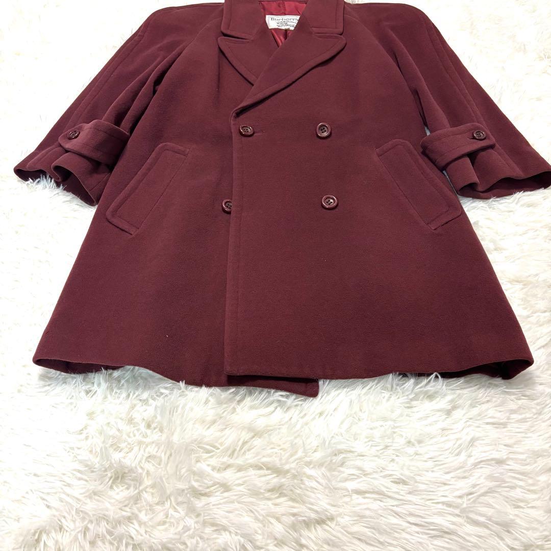 バーバリー カシミヤ混 ウール ダブルチェスターコート ワインレッド