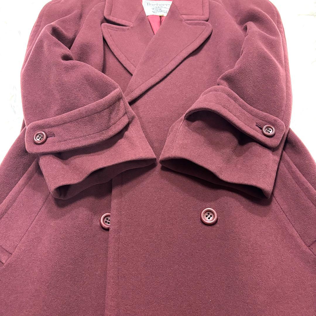 バーバリー カシミヤ混 ウール ダブルチェスターコート ワインレッド