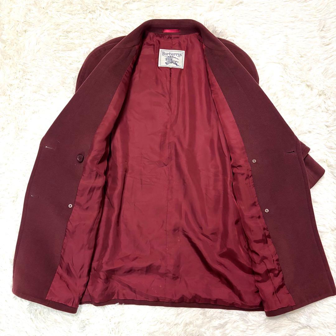バーバリー カシミヤ混 ウール ダブルチェスターコート ワインレッド