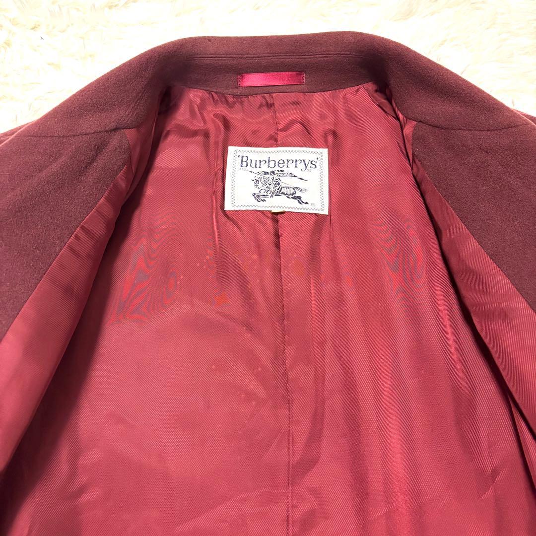 バーバリー カシミヤ混 ウール ダブルチェスターコート ワインレッド
