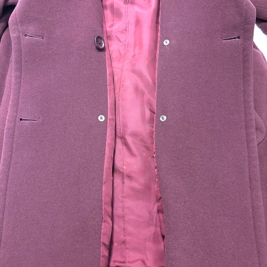 バーバリー カシミヤ混 ウール ダブルチェスターコート ワインレッド