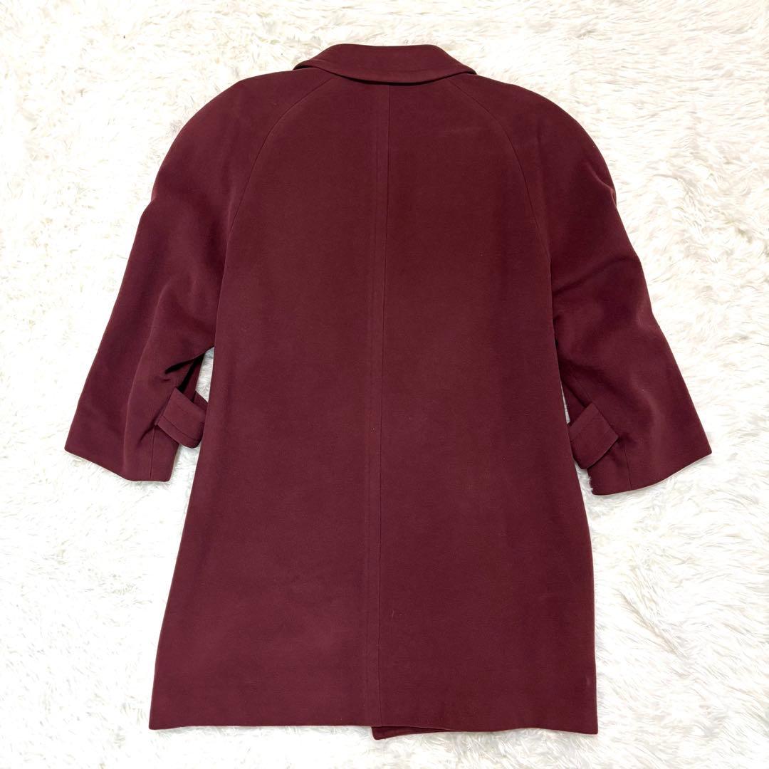 バーバリー カシミヤ混 ウール ダブルチェスターコート ワインレッド