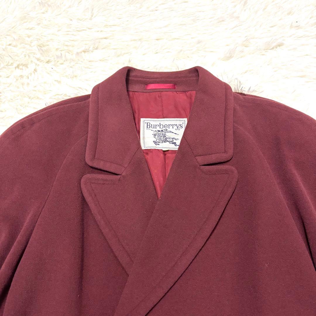 バーバリー カシミヤ混 ウール ダブルチェスターコート ワインレッド