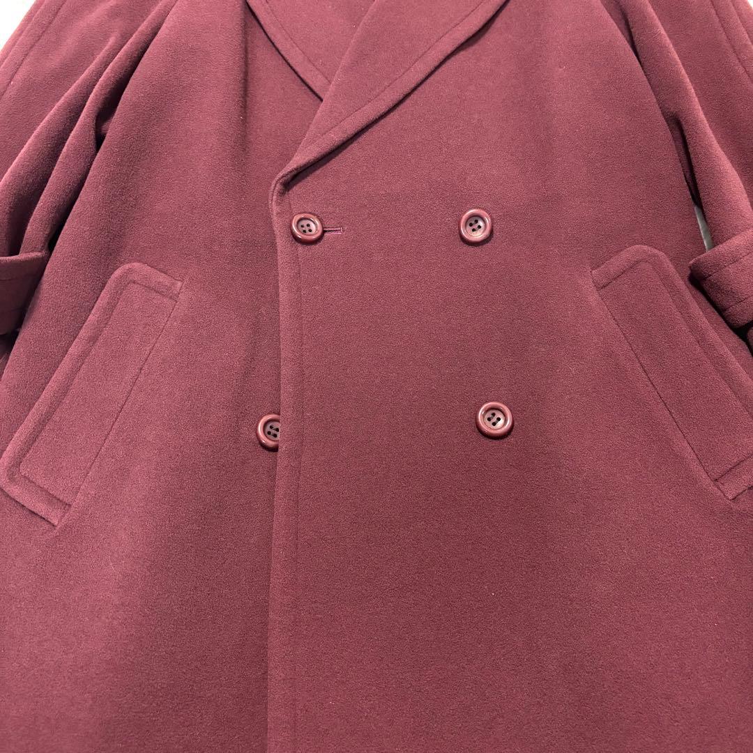 バーバリー カシミヤ混 ウール ダブルチェスターコート ワインレッド