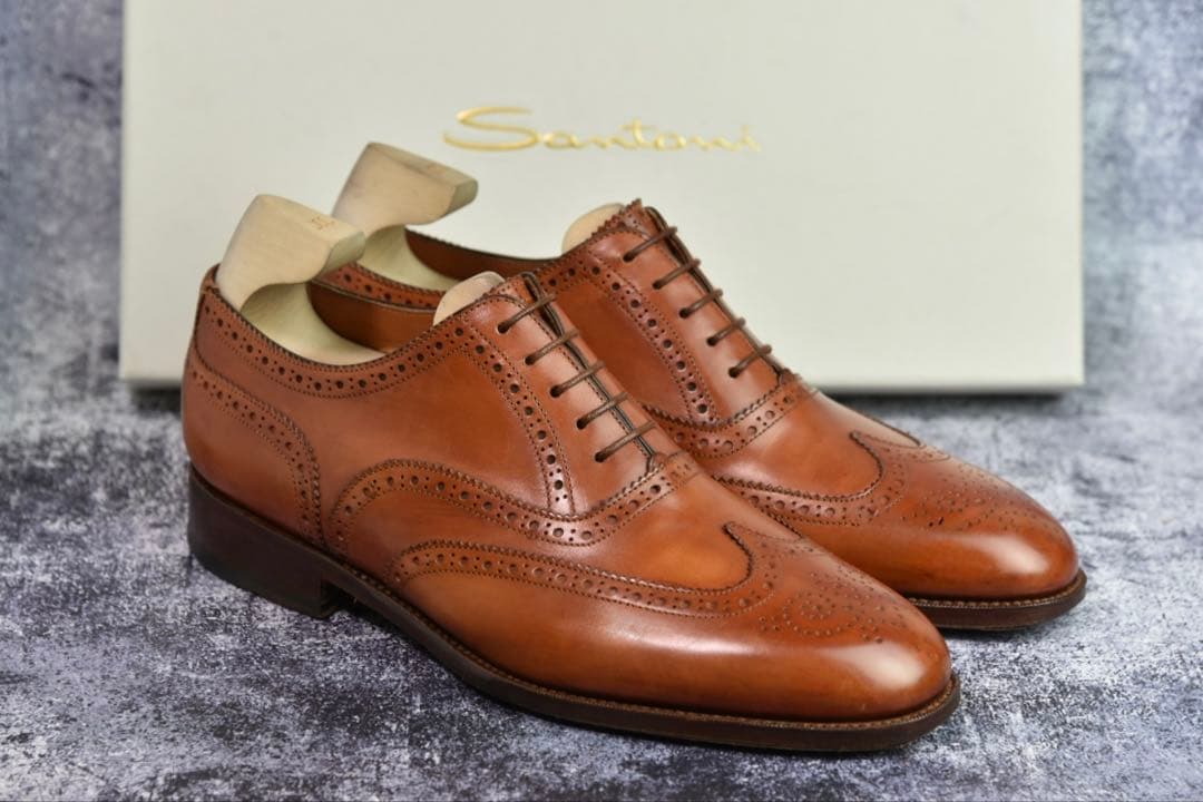 サントーニ　ウイングチップ　レザーシューズ　サイズ7.5　ブラウン　フルブローグ