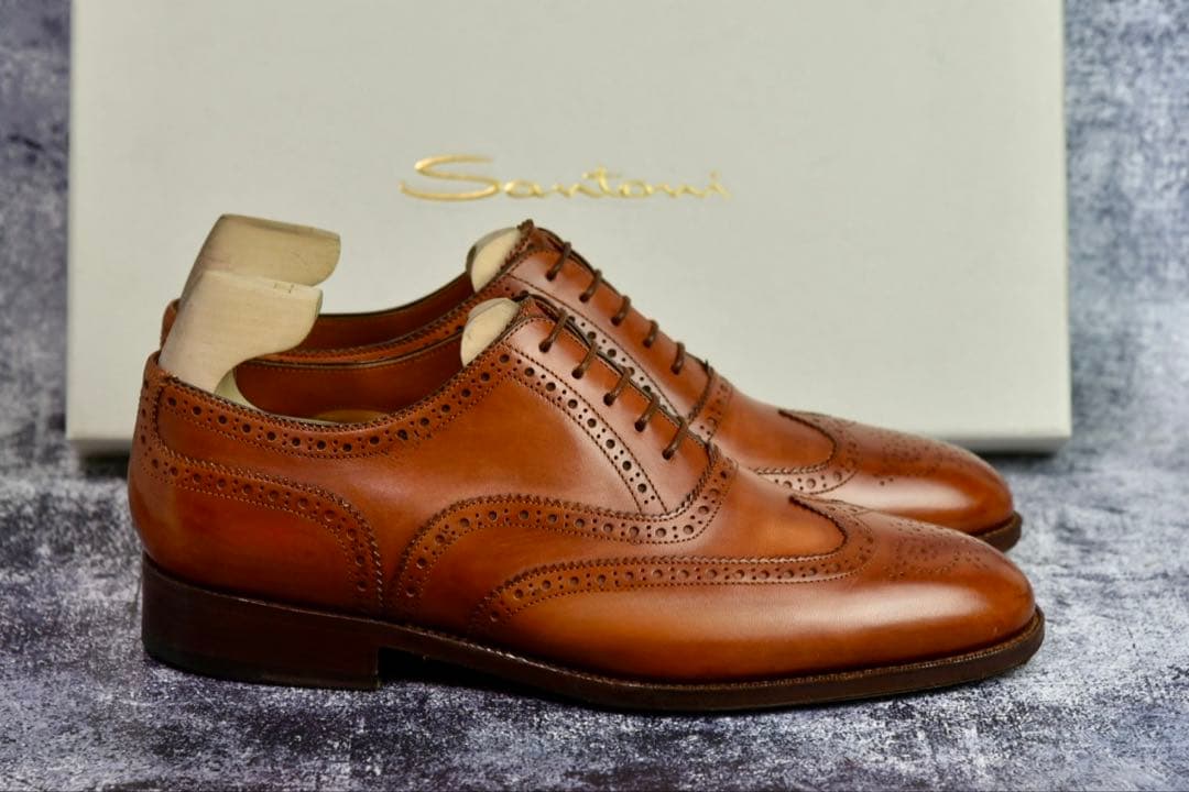 サントーニ　ウイングチップ　レザーシューズ　サイズ7.5　ブラウン　フルブローグ