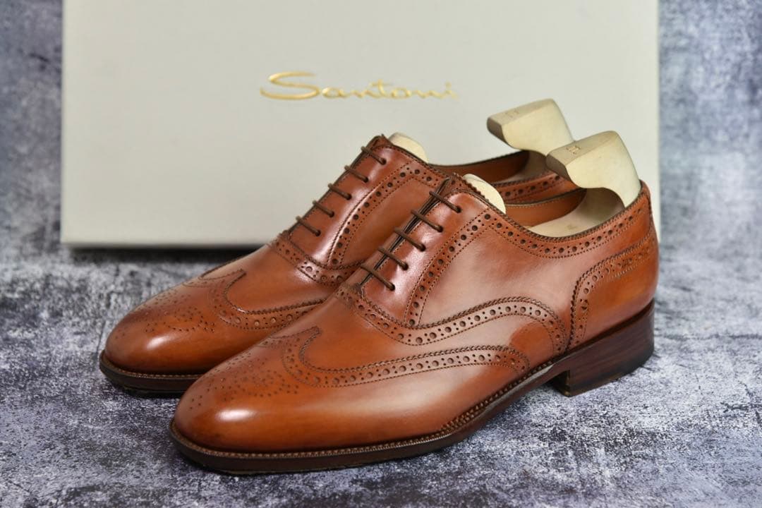 サントーニ　ウイングチップ　レザーシューズ　サイズ7.5　ブラウン　フルブローグ