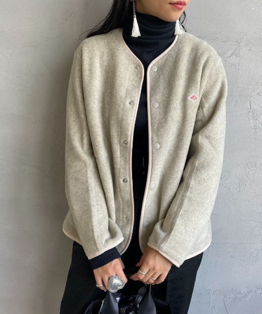 DANTON フリース ノーカラーカーディガン