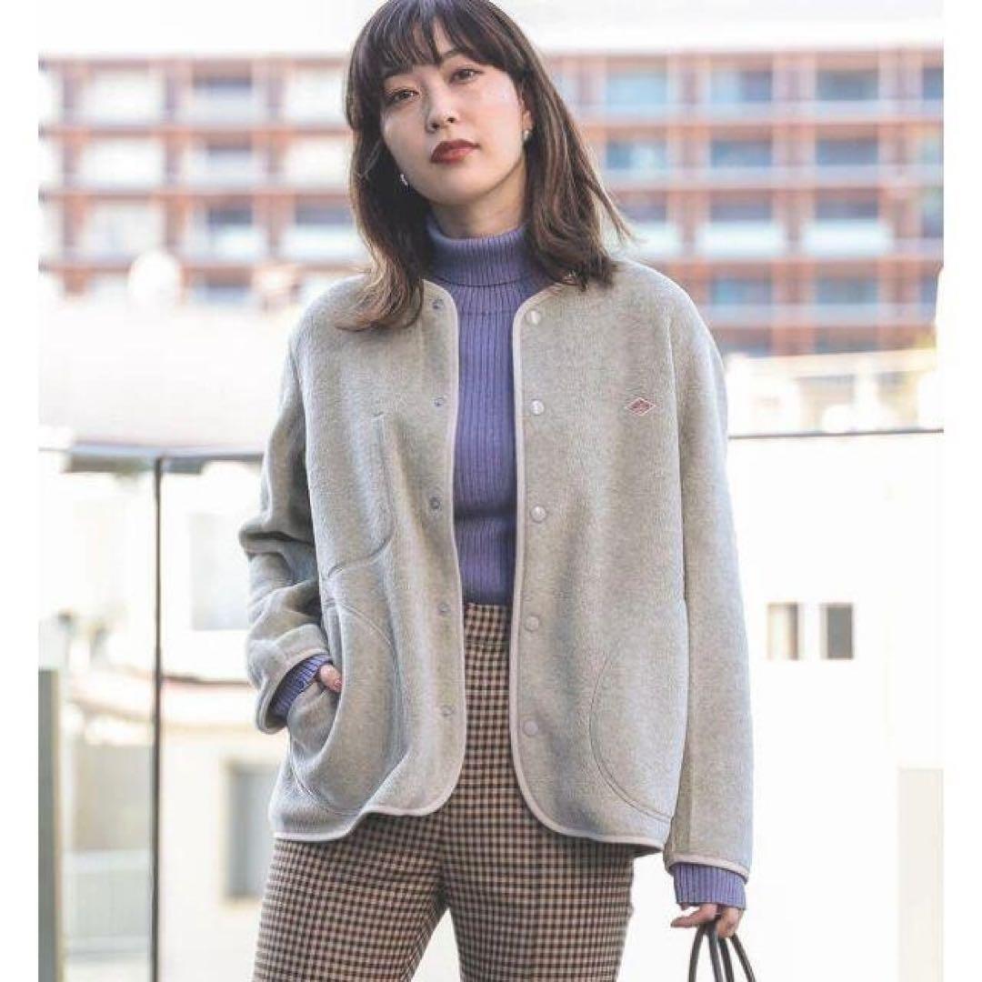 DANTON フリース ノーカラーカーディガン