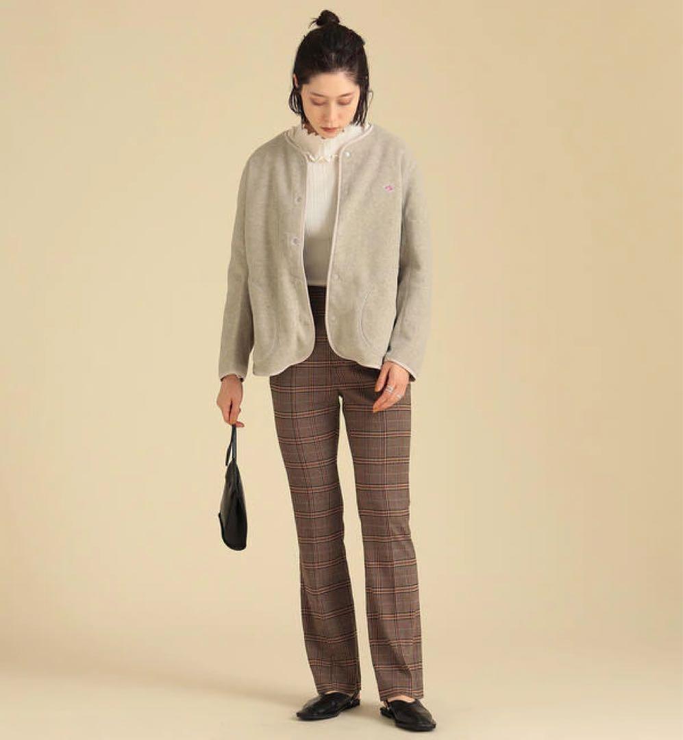 DANTON フリース ノーカラーカーディガン