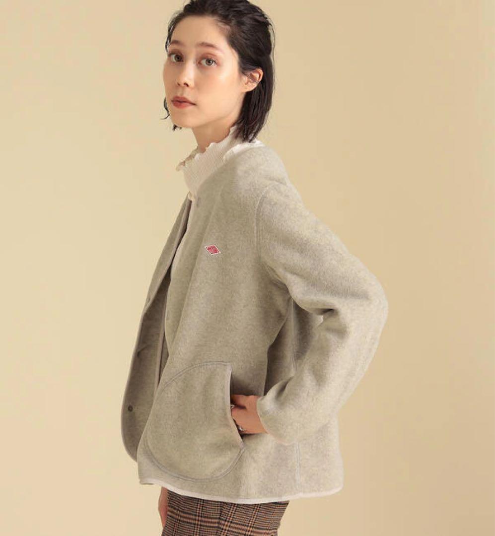 DANTON フリース ノーカラーカーディガン