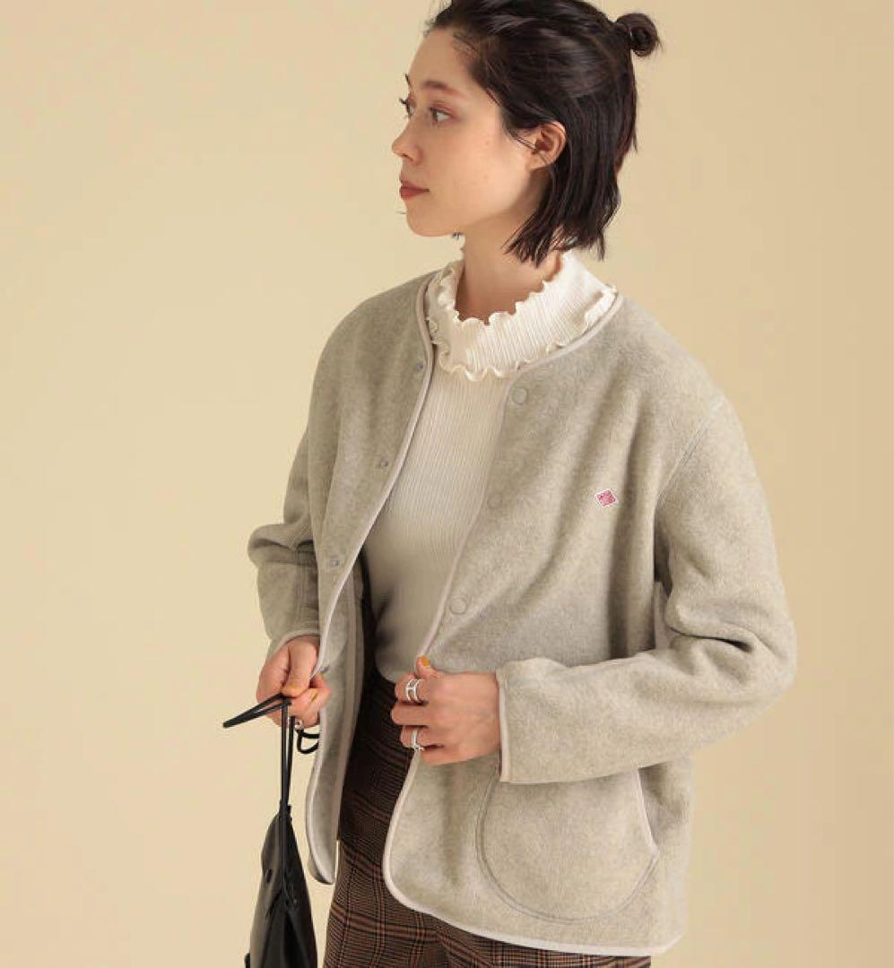 DANTON フリース ノーカラーカーディガン