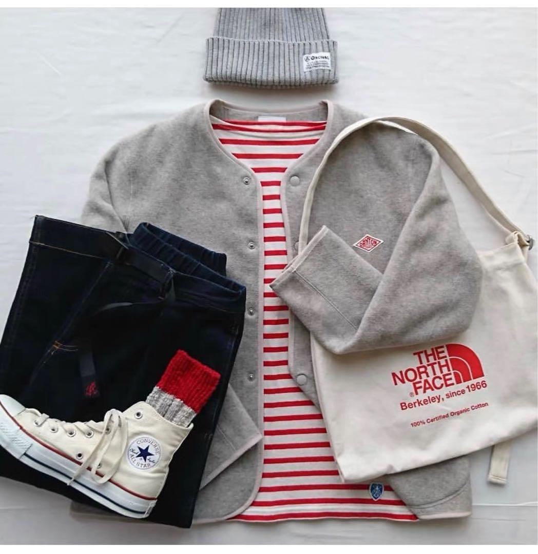 DANTON フリース ノーカラーカーディガン