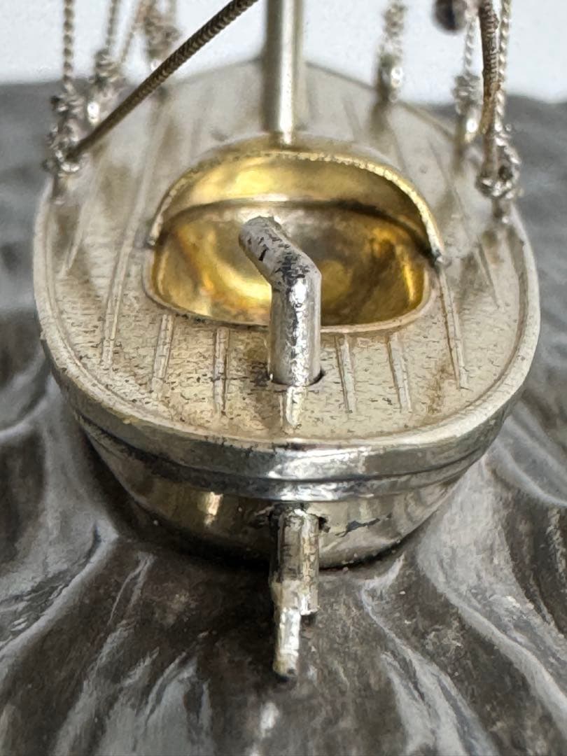 ケ*ン様 銀製　金属製帆船模型 木製台座付き