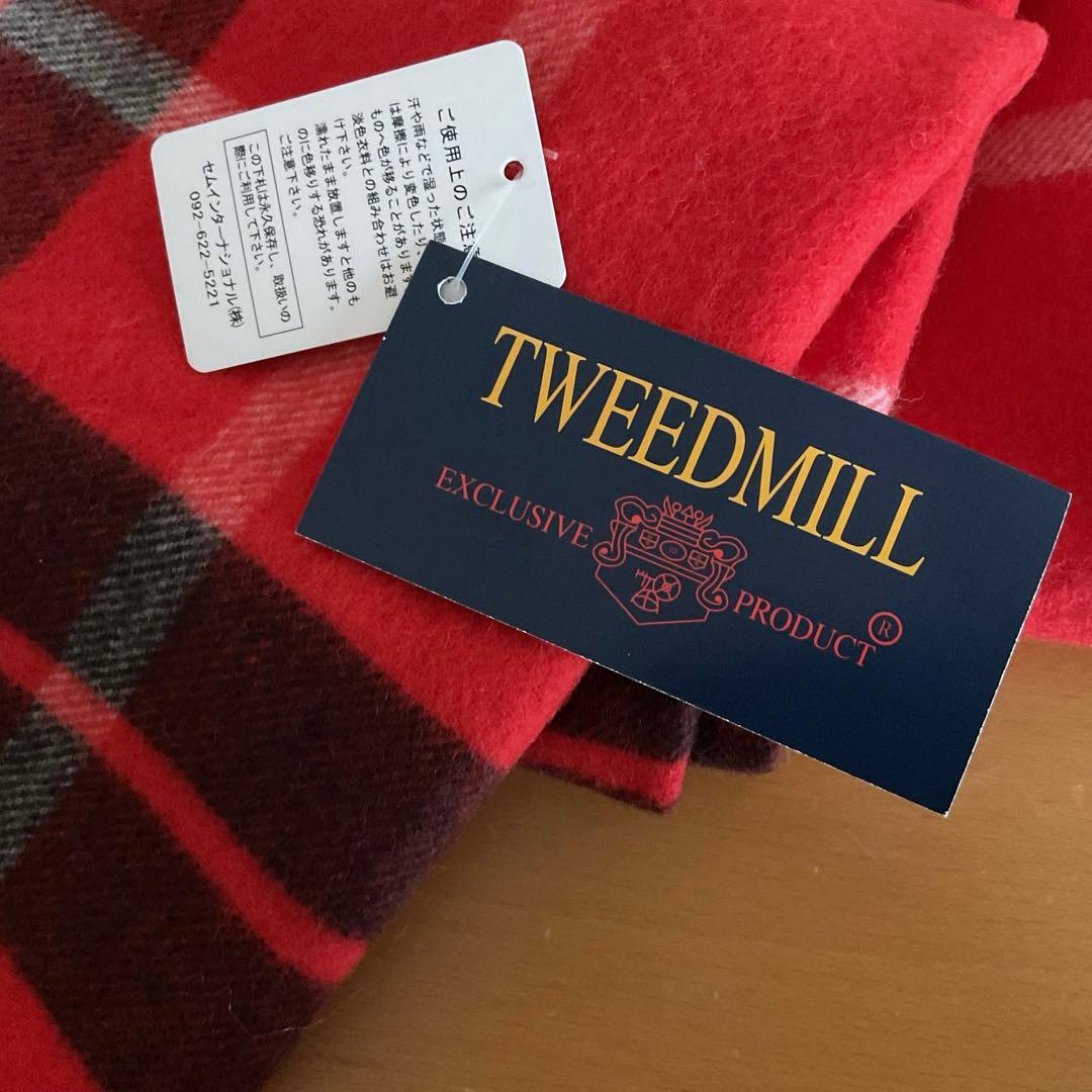 ツイードミルチェックストール　レッド　新品タグ付き