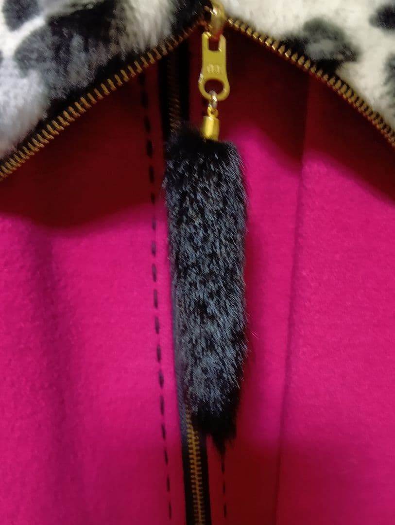 ★専用★伊太利屋　ピンク ロングコート ヒョウ柄襟