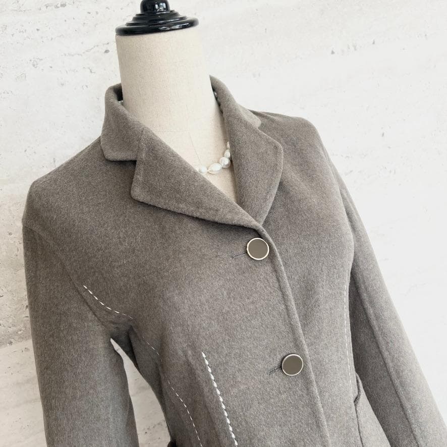 極美品★HERMES★カシミヤダブルフェイス★ステッチ★ジャケット