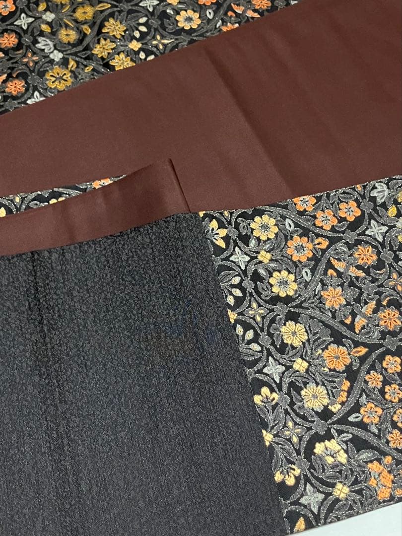 本草木柿渋染 伝統工芸士福本久人 袋帯 六通柄 正絹 花唐草 未使用 イ6371