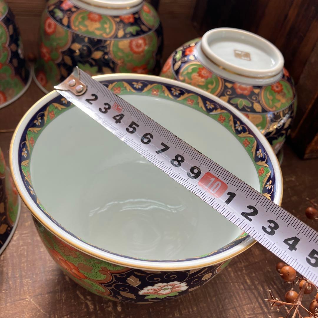 未使用　前畑陶器 庫山窯　藍地金唐草 小丼揃 5客セット