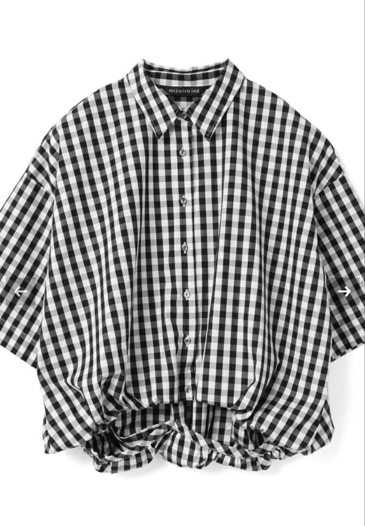mizuiro ind ストライプハーフスリーブバルーンシャツ　ブラックチェック