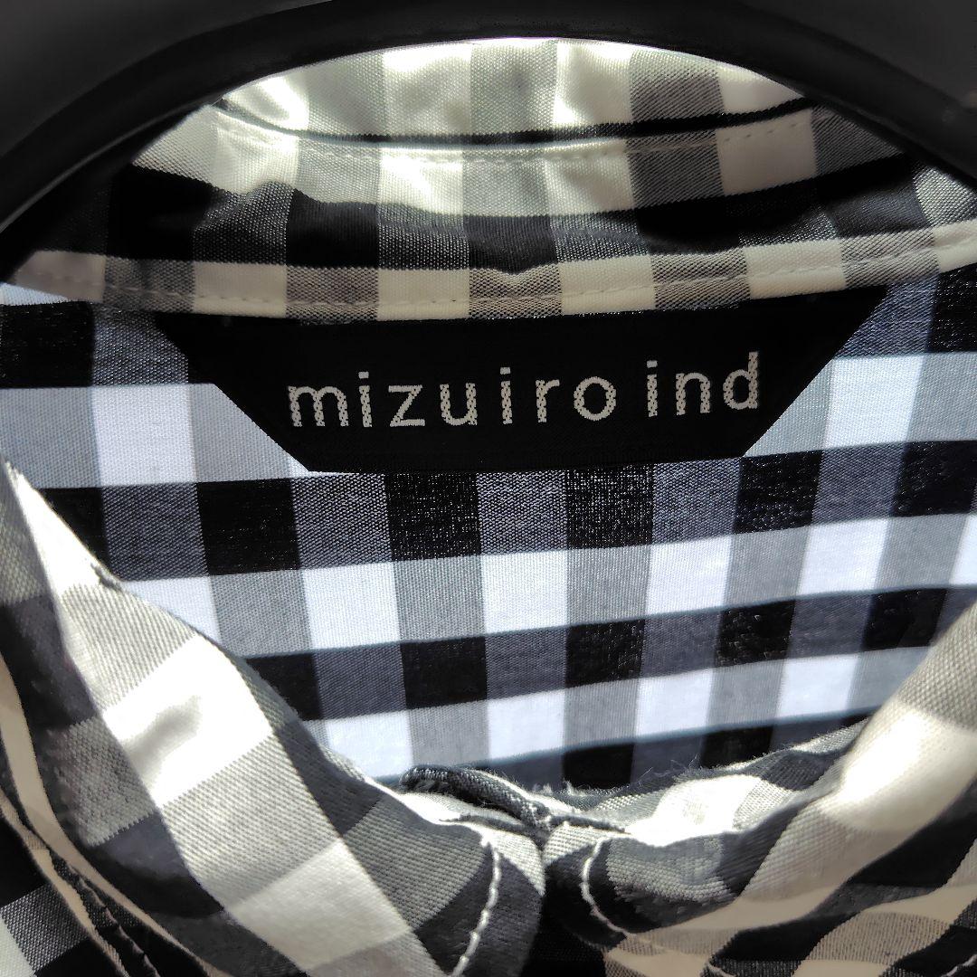 mizuiro ind ストライプハーフスリーブバルーンシャツ　ブラックチェック