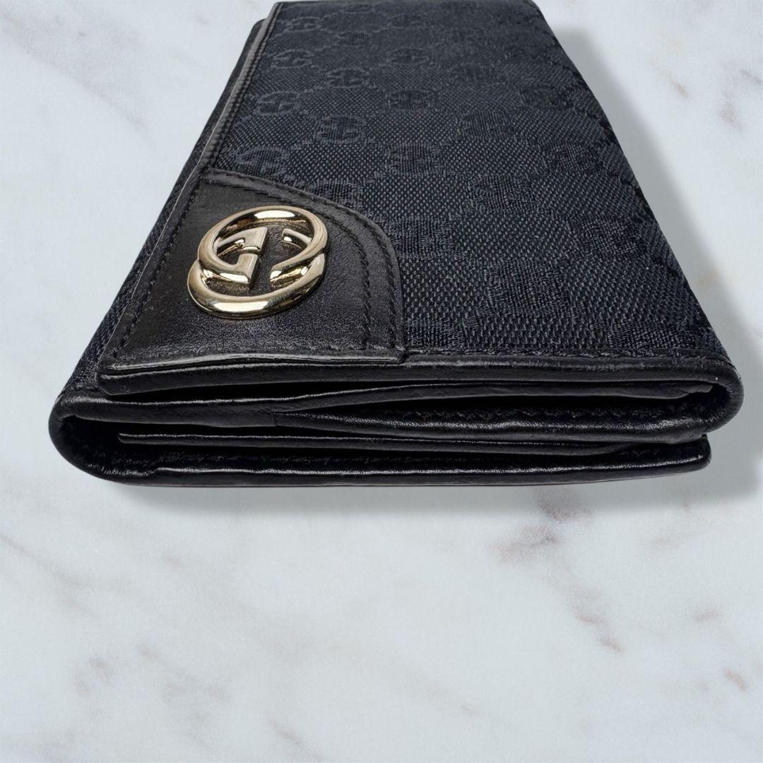 57 極美品 GUCCI 二つ折り財布 黒 長財布 GGキャンバス q4