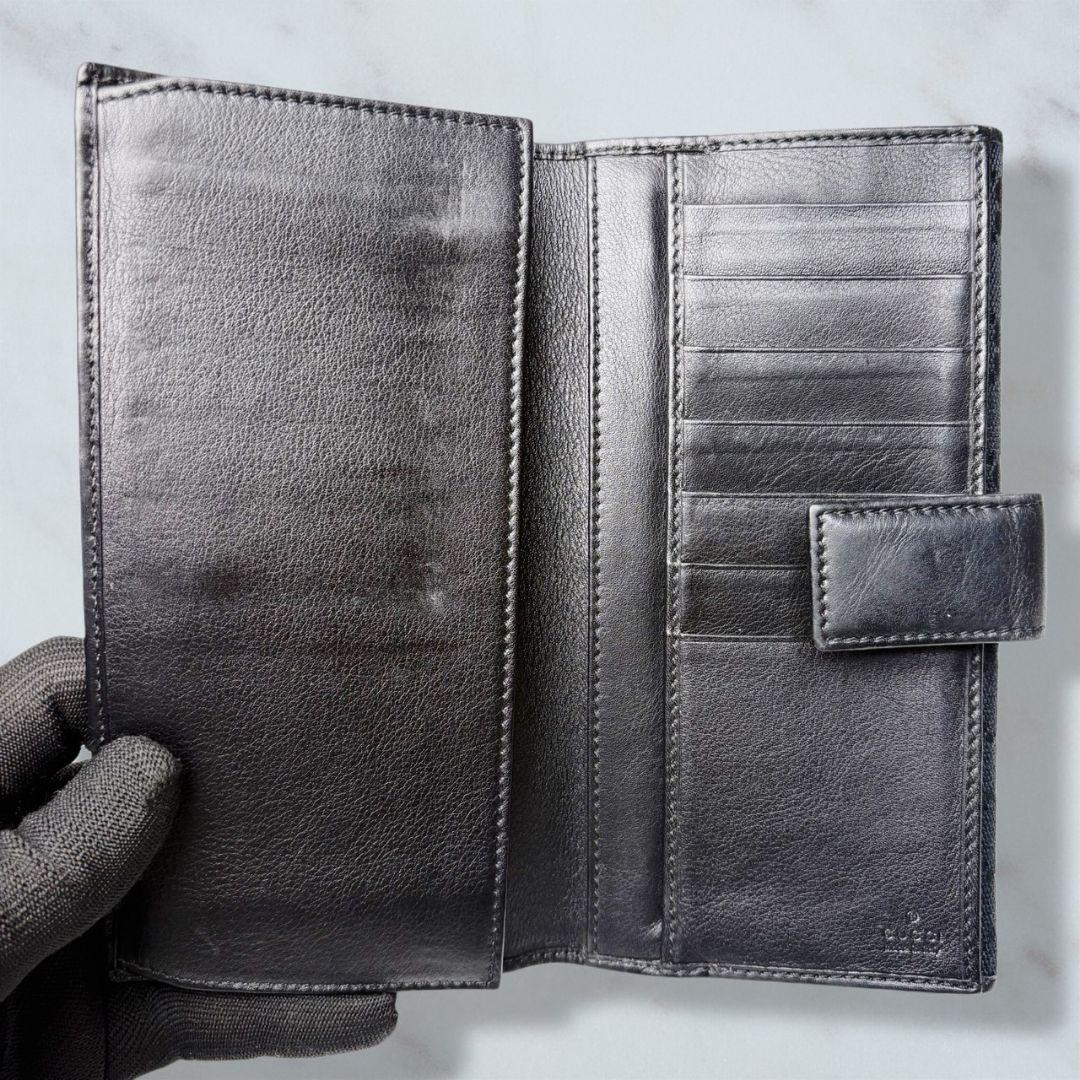 57 極美品 GUCCI 二つ折り財布 黒 長財布 GGキャンバス q4