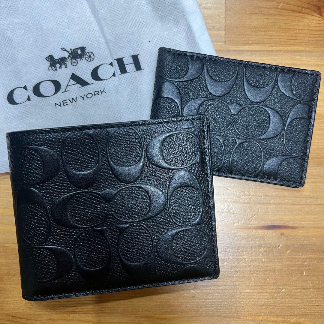 ‼️早い者勝ち‼️【新品未使用美品】COACH 型押し2つ折り財布 カードケース付き