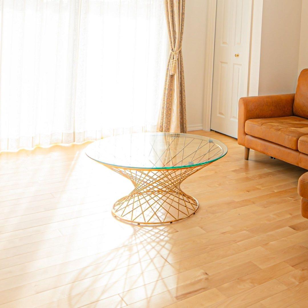 Francfranc マーリアコーヒーテーブル クリア×ゴールド 直径80cm