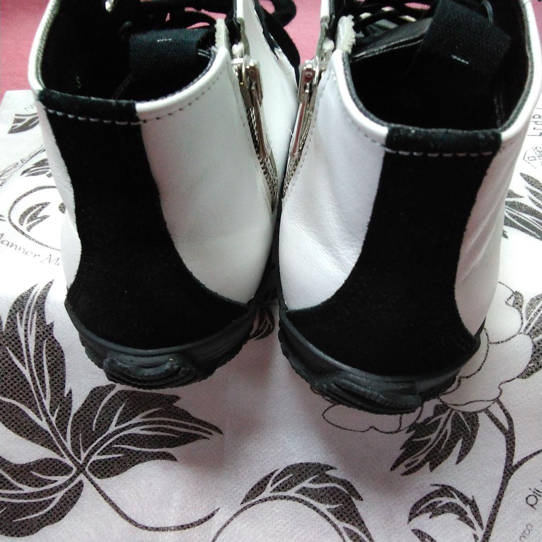 みい／グラウンドY★ホワイト/ブラック レザースニーカー