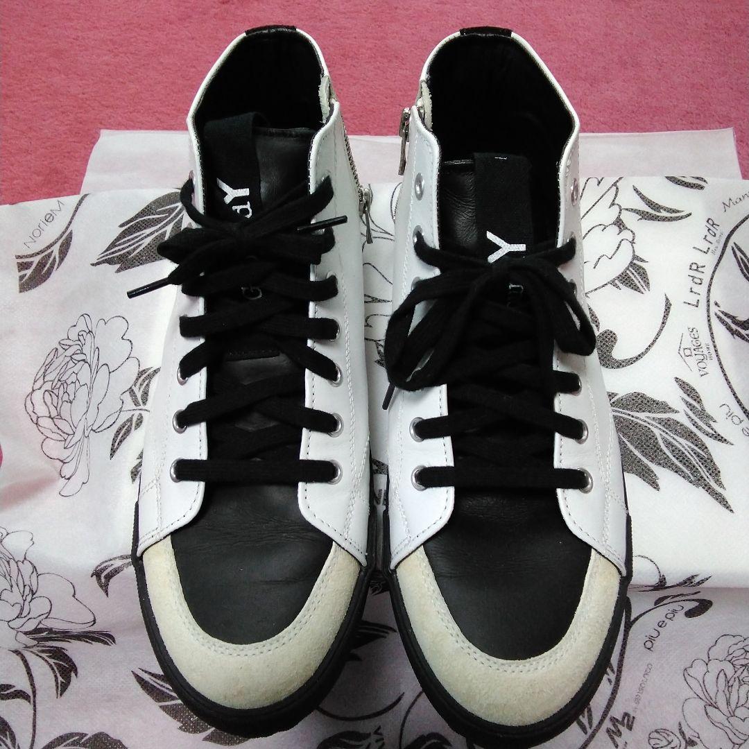 みい／グラウンドY★ホワイト/ブラック レザースニーカー