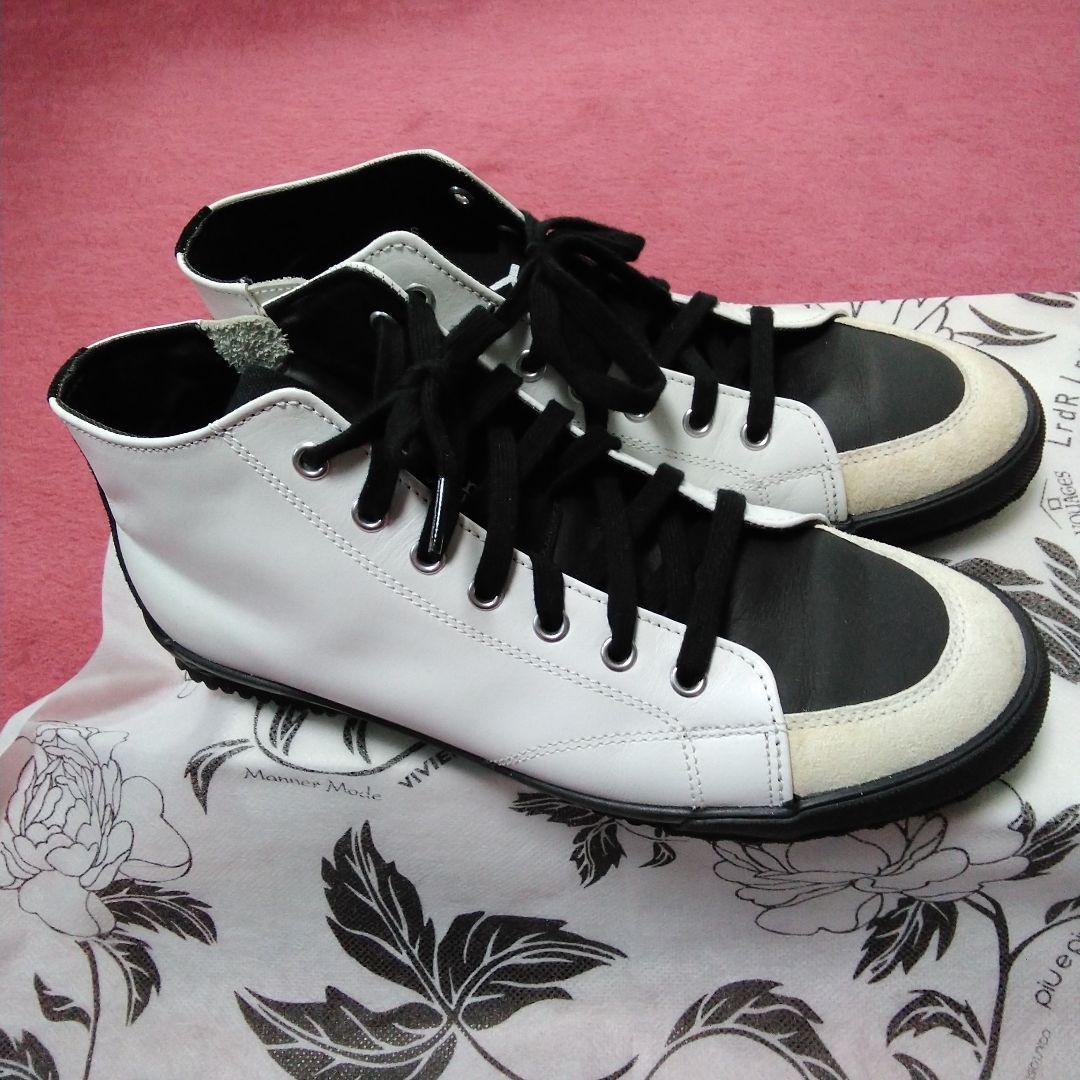 みい／グラウンドY★ホワイト/ブラック レザースニーカー