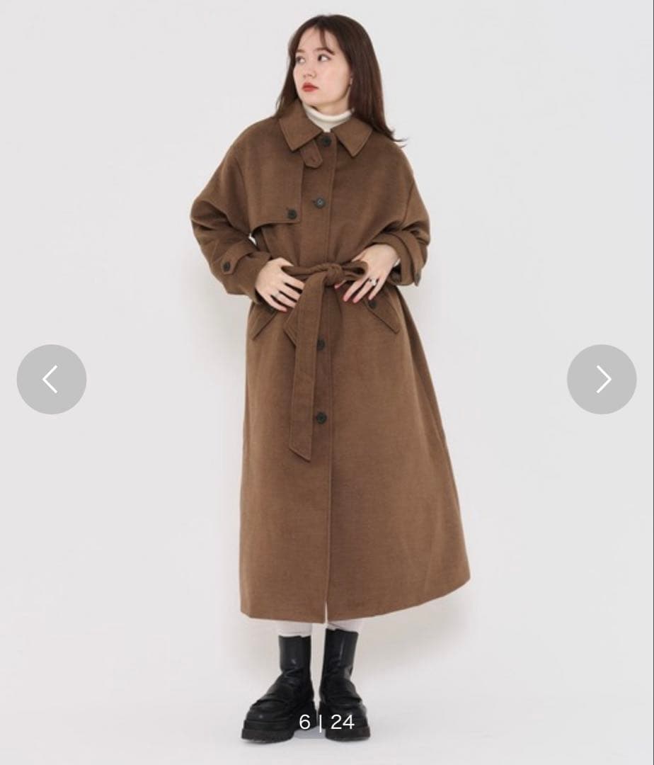 ウールライク スタンドカラーロングコート TINA：JOJUN ブラック