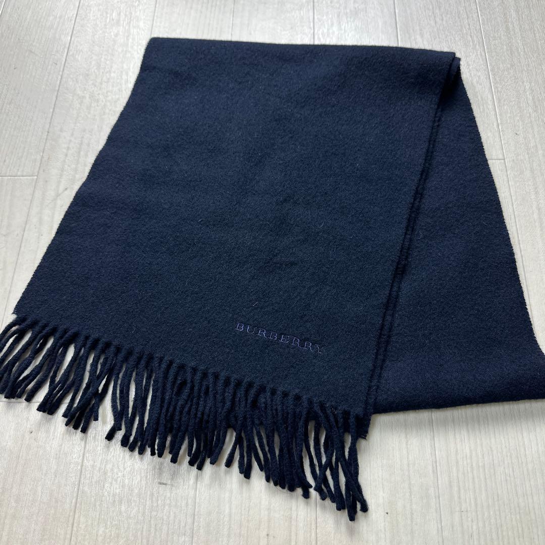 バーバリーロンドンマフラーカシミア100%イングランド製ネイビー
